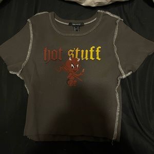 HOT STUFF BABY TEE SIZE MEDIUM WOMENS DARK GREY